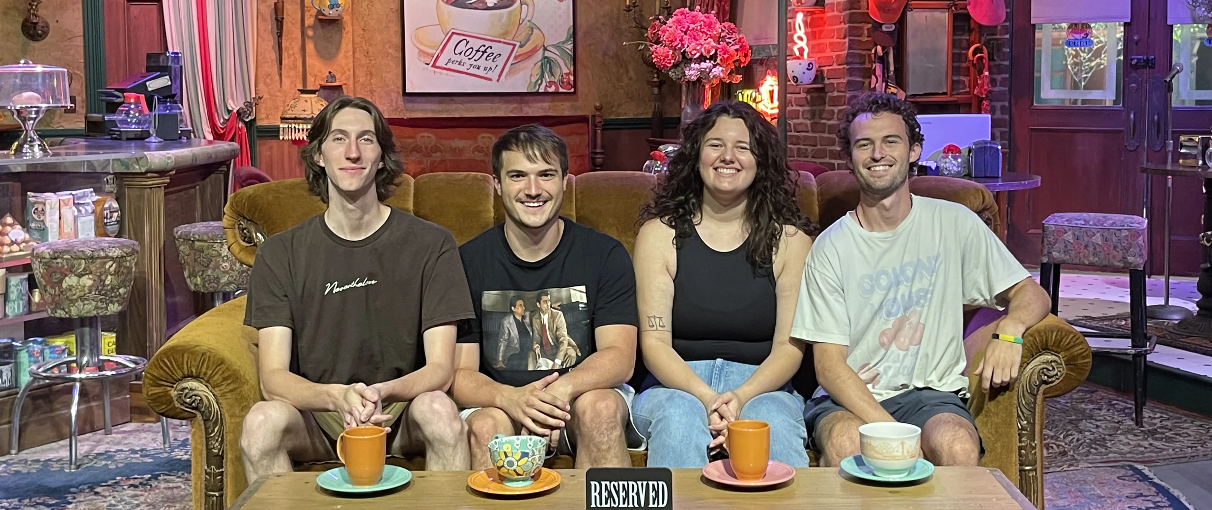 film students sitting on the Friends couch in LA