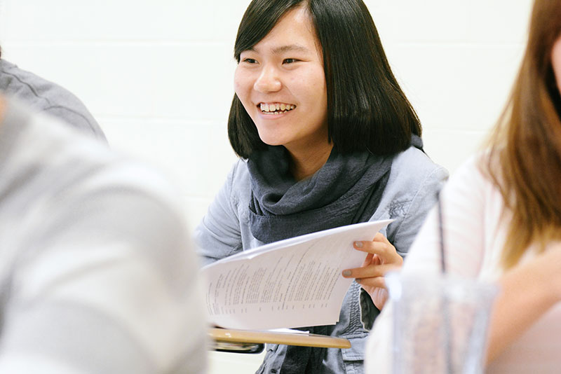 Student smiling in class
