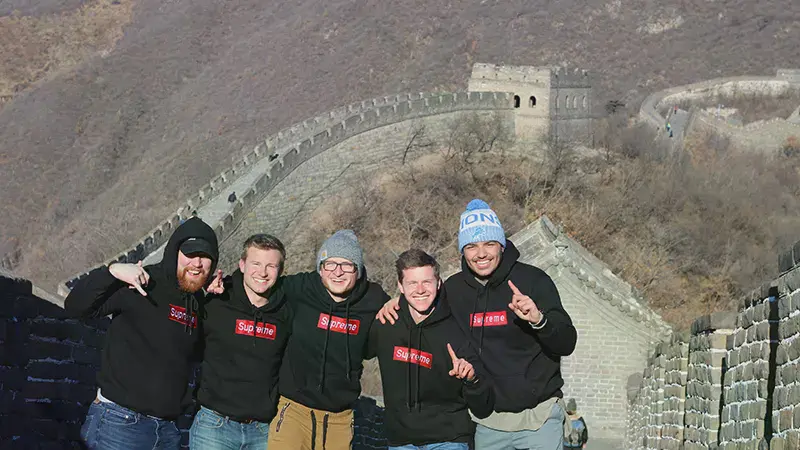 Five students on the Great Wall of China