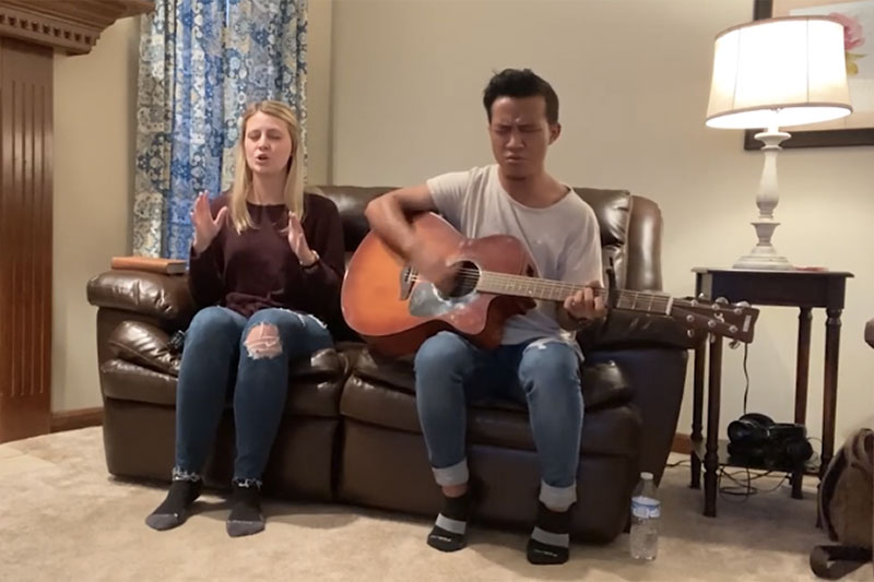 Taylor students leading chapel worship from home over Instagram Live.