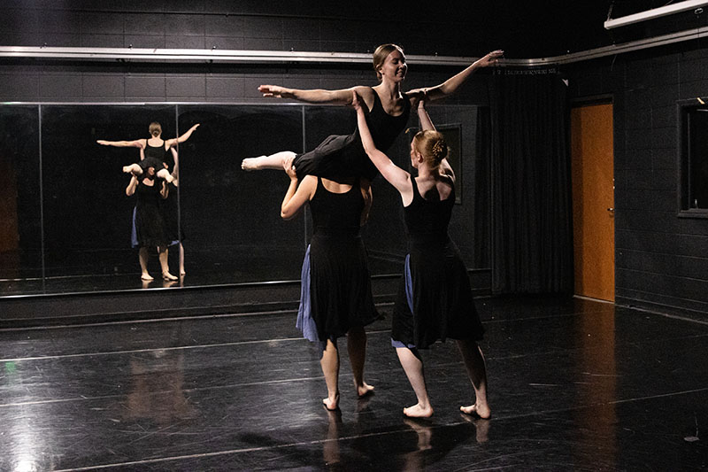 A group of dancers balancing on one leg