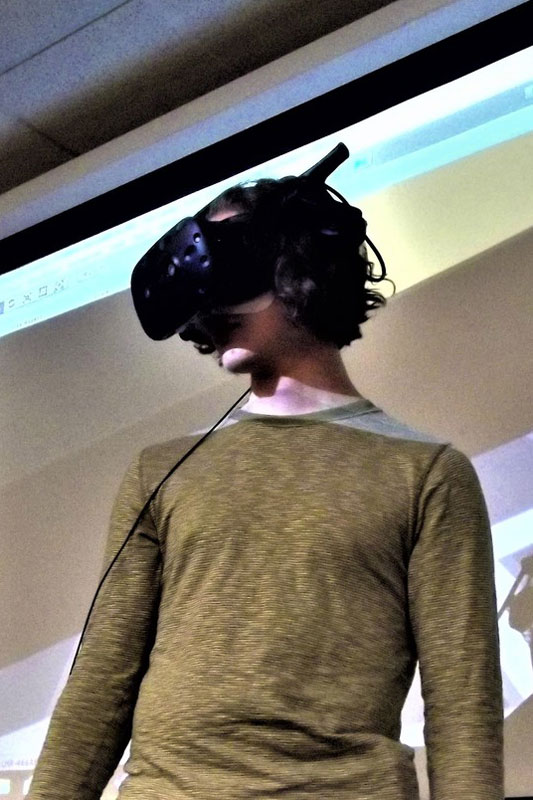 Student with a VR headset on