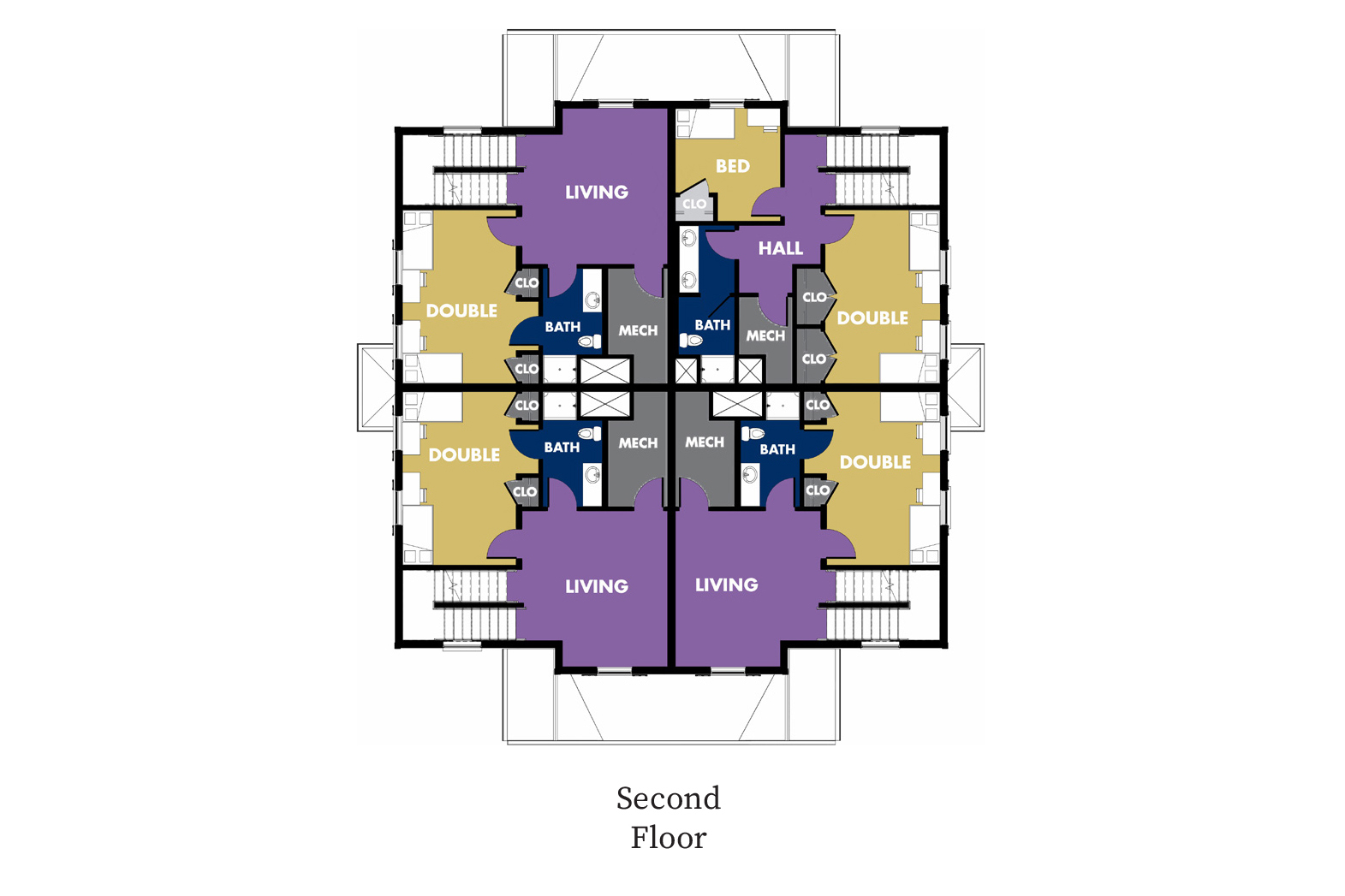 floor plan for second floor of townhome
