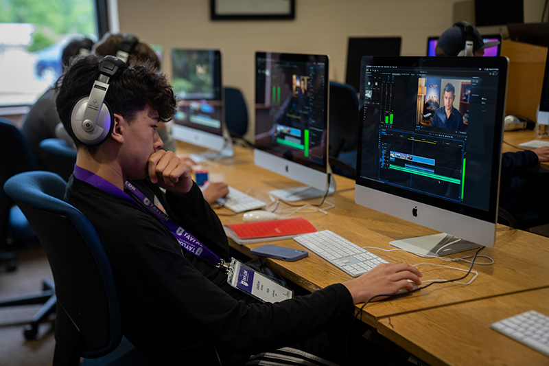 student editing in the mac lab