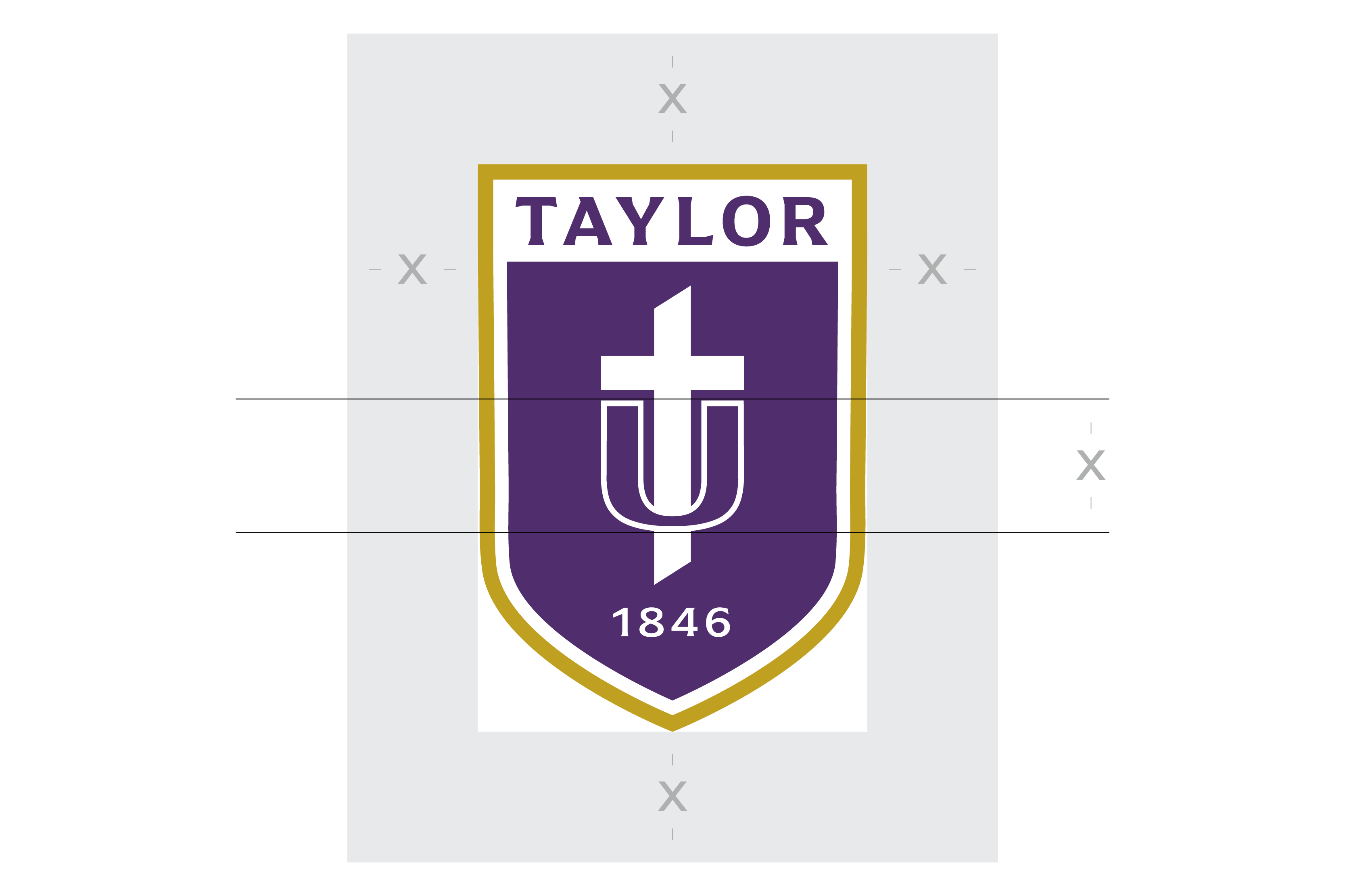 Taylor University Shield with Wordmark Clear Space