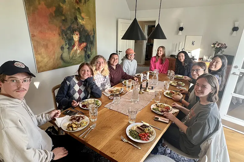 group eating a meal at a table