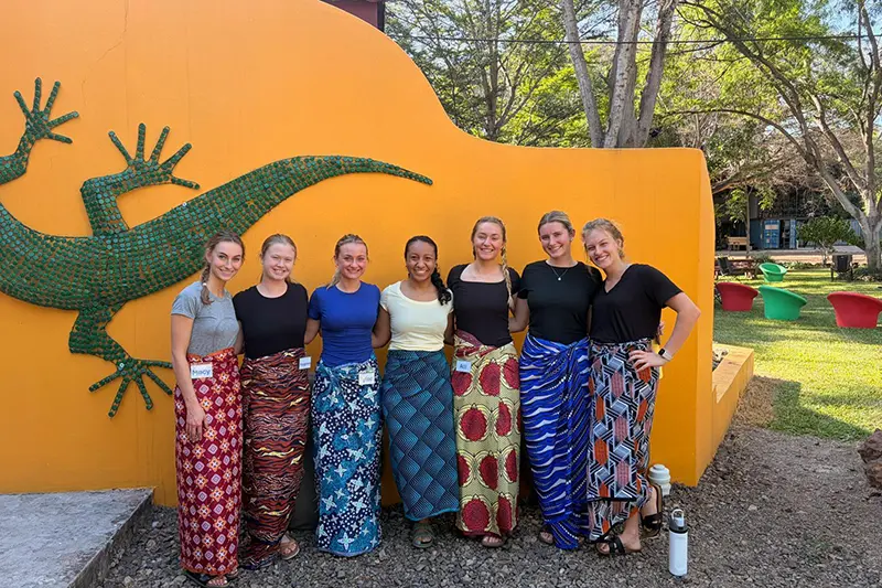 Zambia team girls in cultural skirts