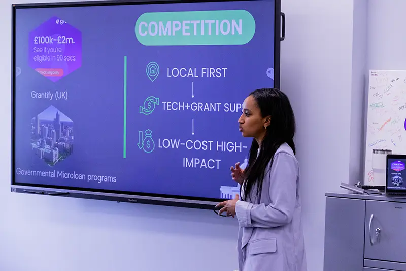 girl presents her powerpoint pitch